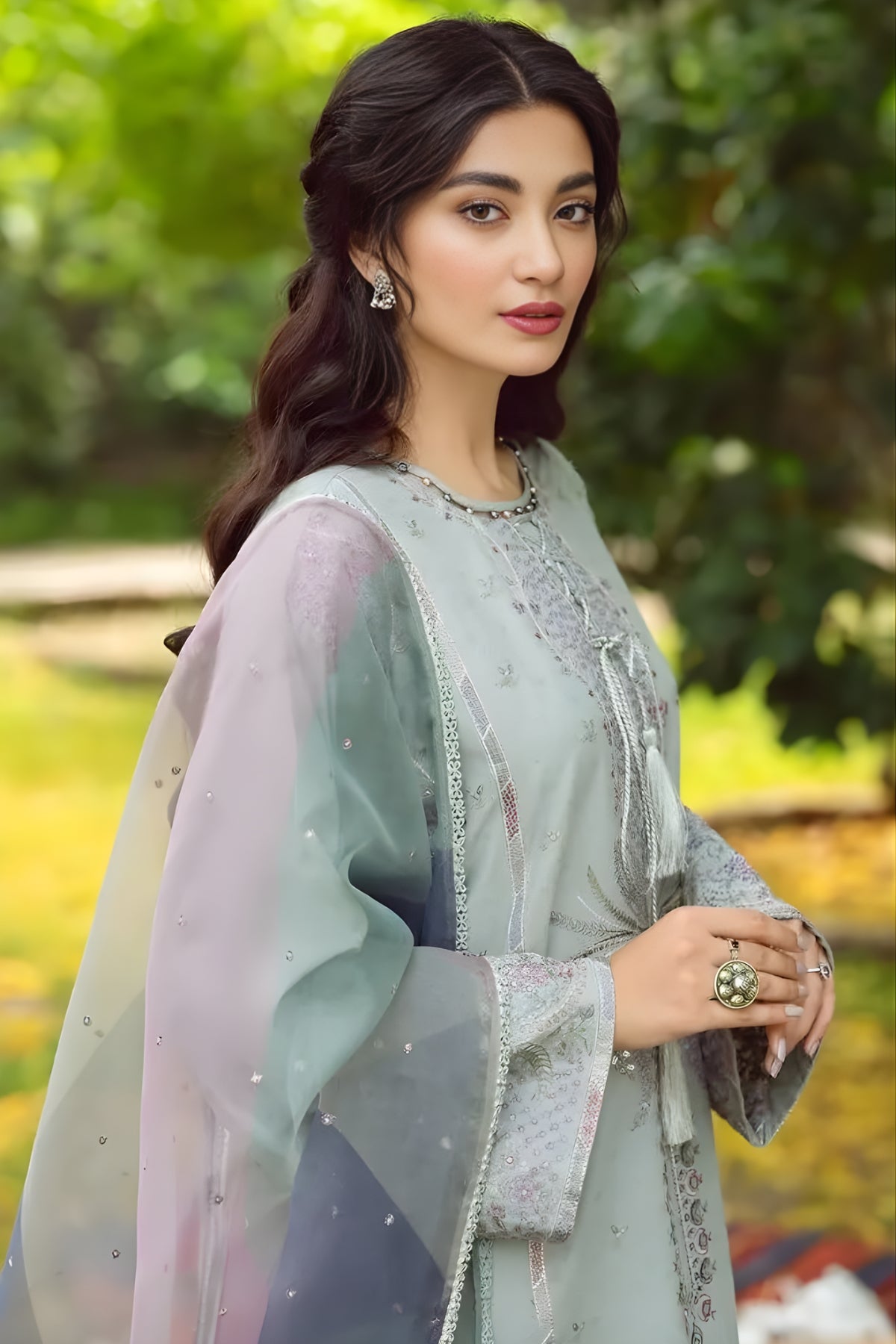 Jazmin - 3PC Lawn Embroidered Shirt with Printed Organza Dupatta