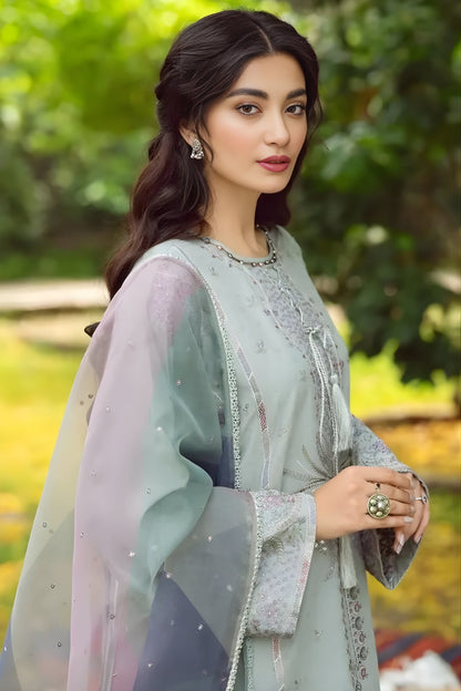 Jazmin - 3PC Lawn Embroidered Shirt with Printed Organza Dupatta