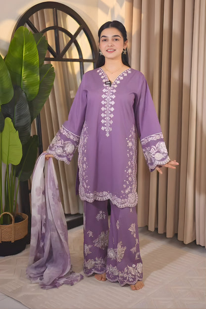 Maria B - 3PC Unstitched Lawn Embroidered Shirt with Digital Printed Dupatta and Embroidered Trouser