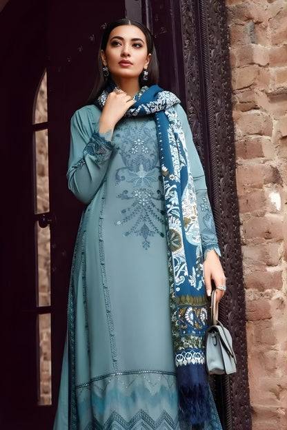 Maria B - 3PC Unstitched Dhanak Embroidered Shirt with Digital Printed Dupatta and Trouser