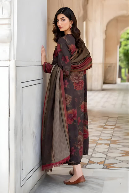 Baroque - 3PC Unstitched Printed Khaddar Shirt with Printed Khaddar Dupatta and Trouser
