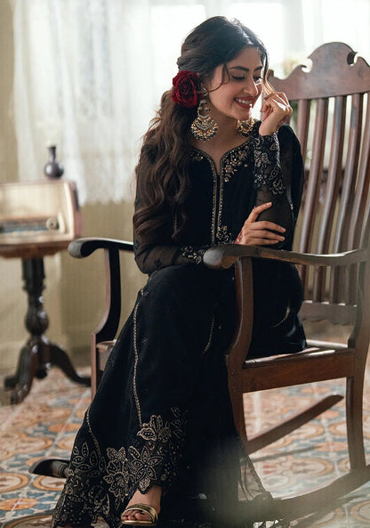 Azure Nightingale Luxury Chiffon Embroidered 3Pc Unstitched Suit