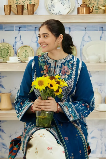 Zara Shah Jahan - 3PC Unstitched Dhanak Embroidered Shirt with Digital Printed Dupatta and Embroidered Trousers