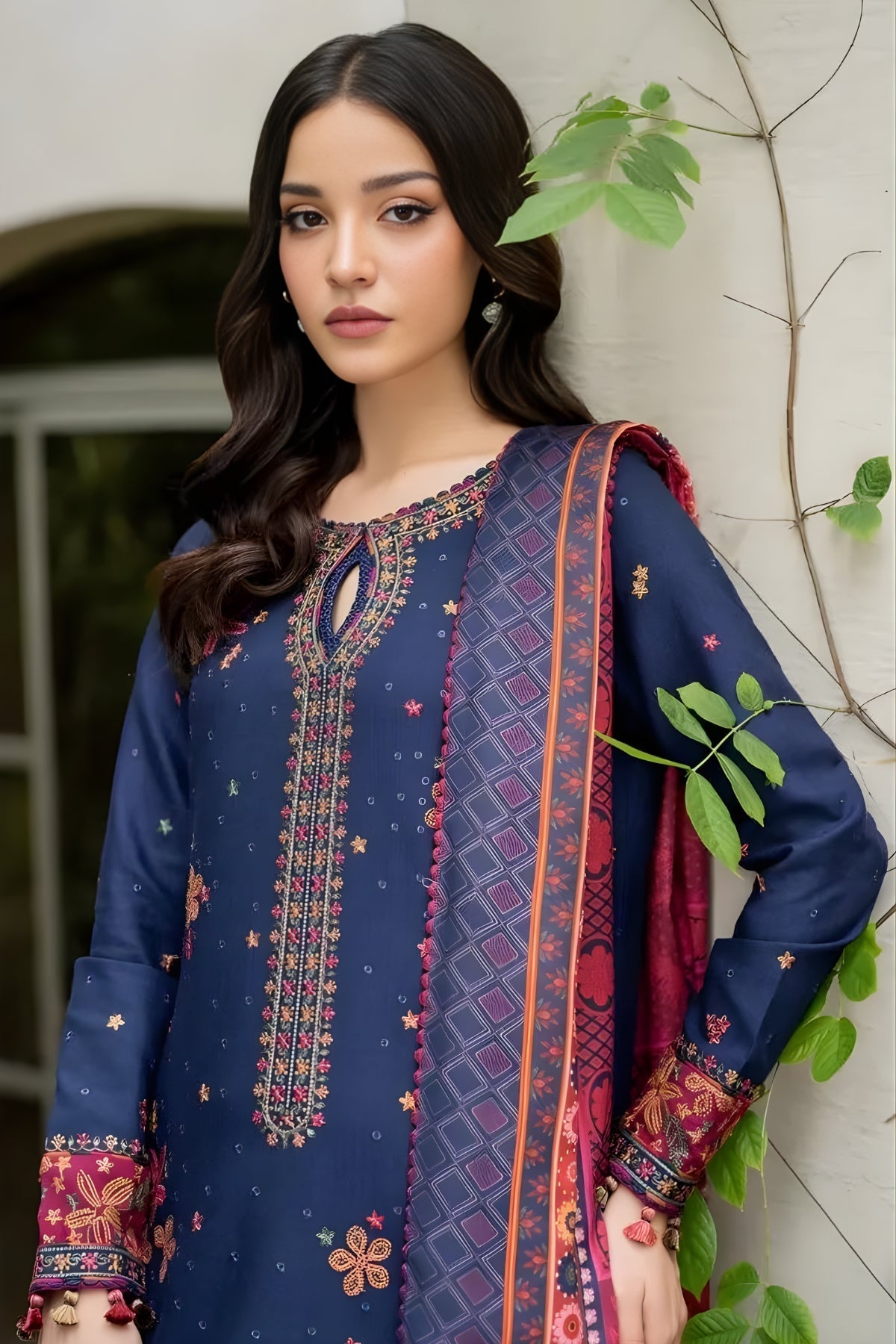 Jazmin - 3PC Unstitched Dhanak Embroidered Shirt with Digital Printed Dupatta and Trouser