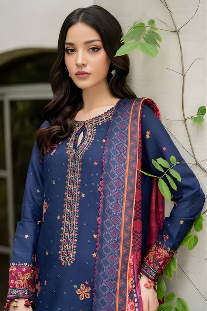 Jazmin - 3PC Unstitched Dhanak Embroidered Shirt with Digital Printed Dupatta and Trouser