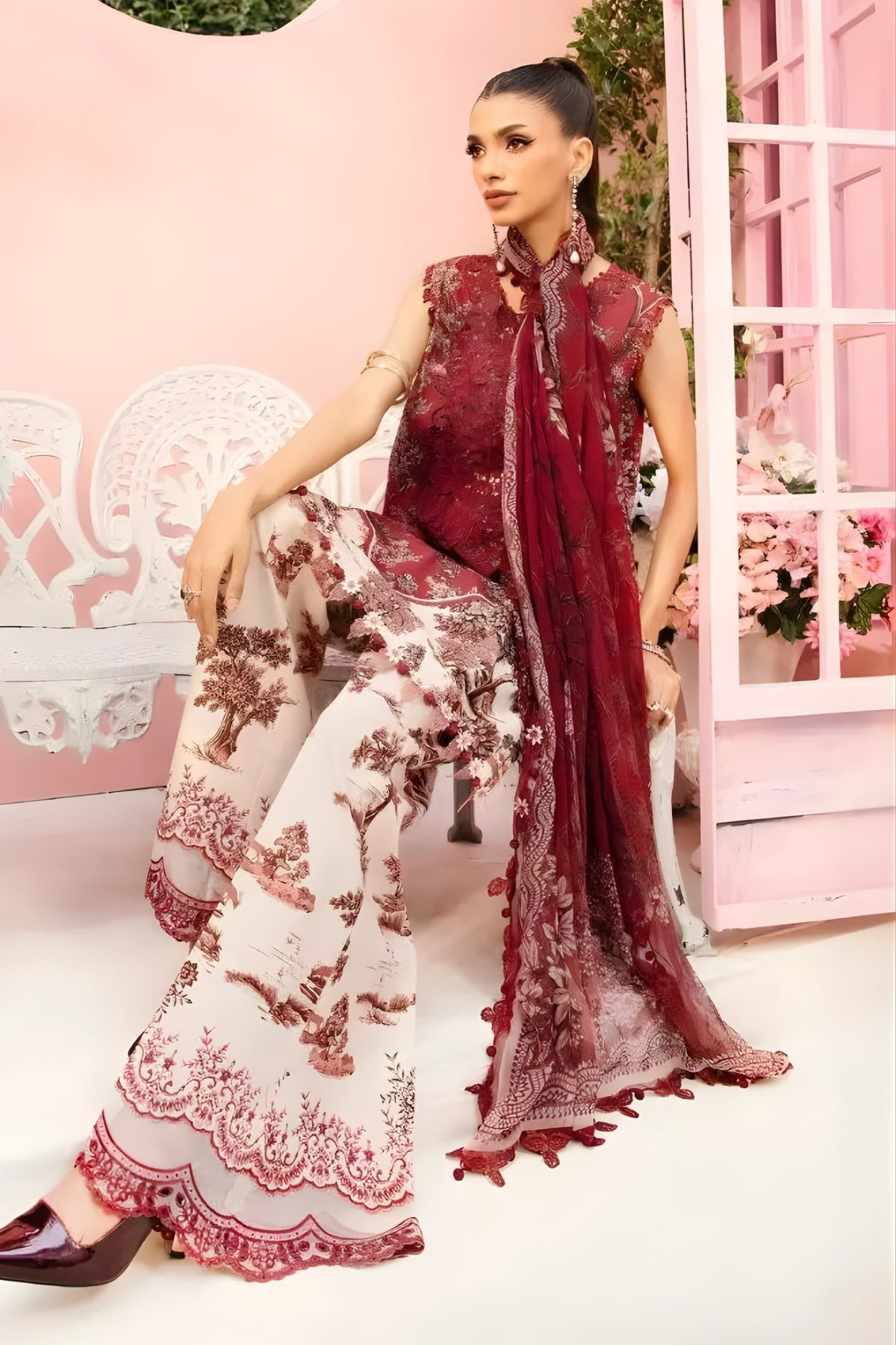 Maria B - 3PC All Over Printed Banadora Lawn Shirt with Printed Voil Dupatta (Unstitched)