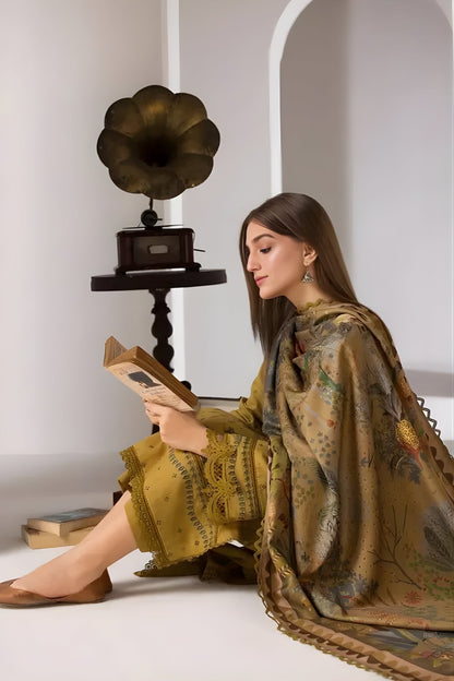 Sobia Nazir - 3PC Unstitched Dhanak Embroidered Shirt with Digital Printed Dupatta