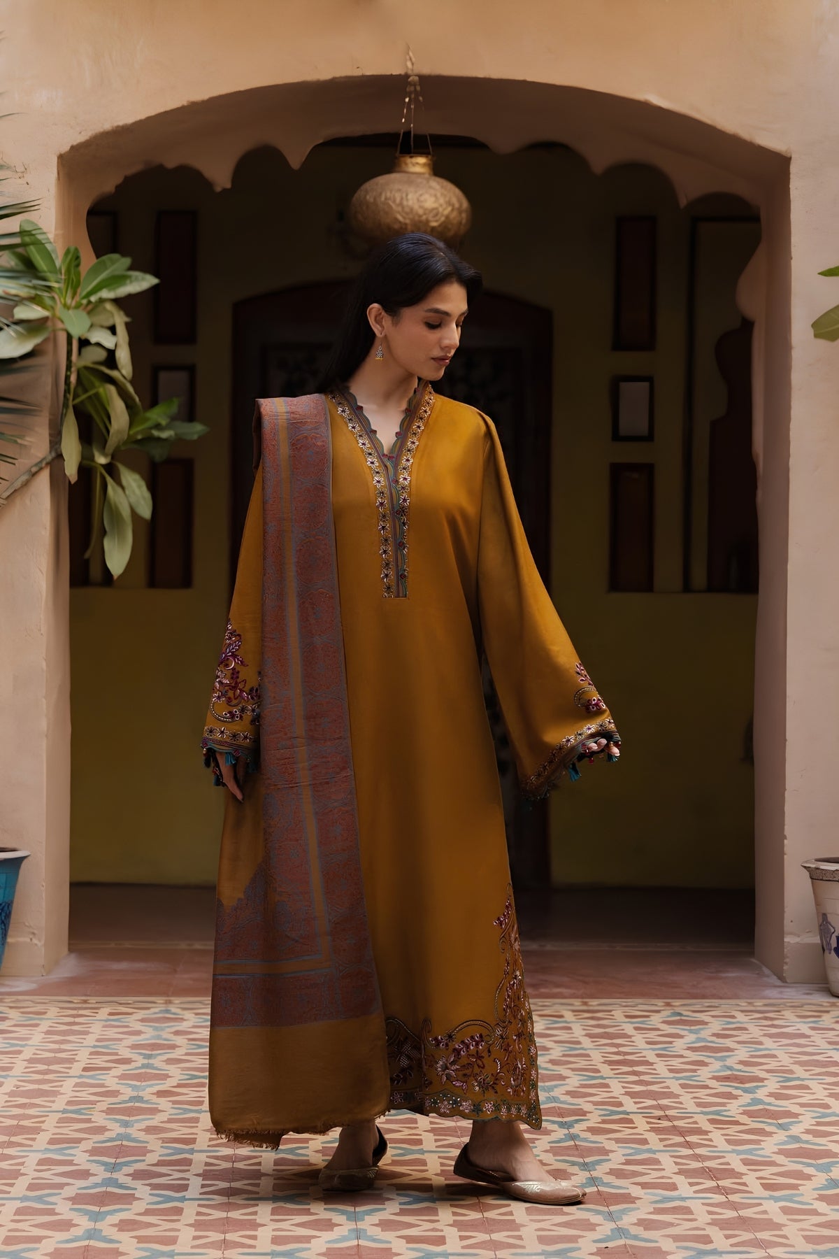 Yards - 3PC Unstitched Dhanak Embroidered Shirt with Digital Printed Dupatta and Trouser
