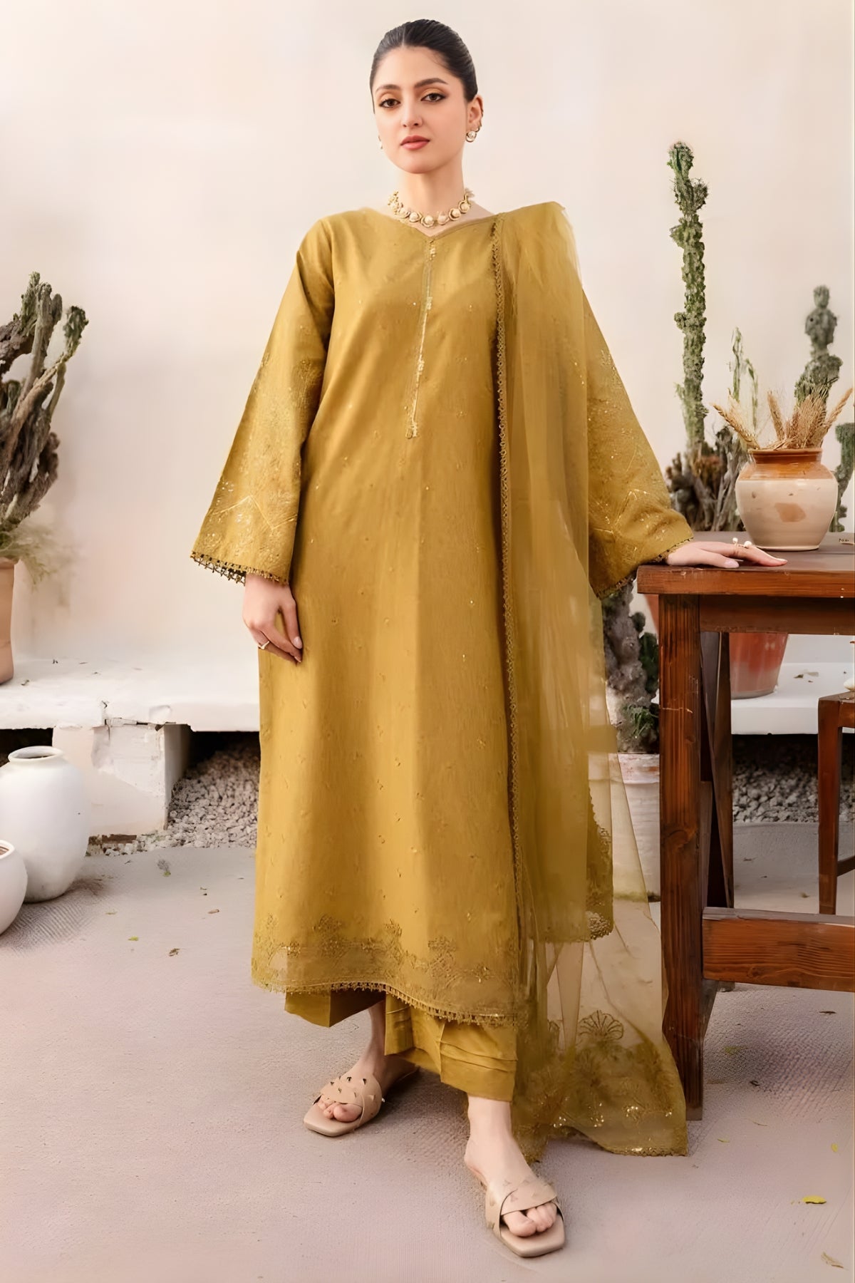 Batik - 3PC Unstitched Lawn Sequence Embroidered Shirt with Organza Sequence Embroidered Dupatta