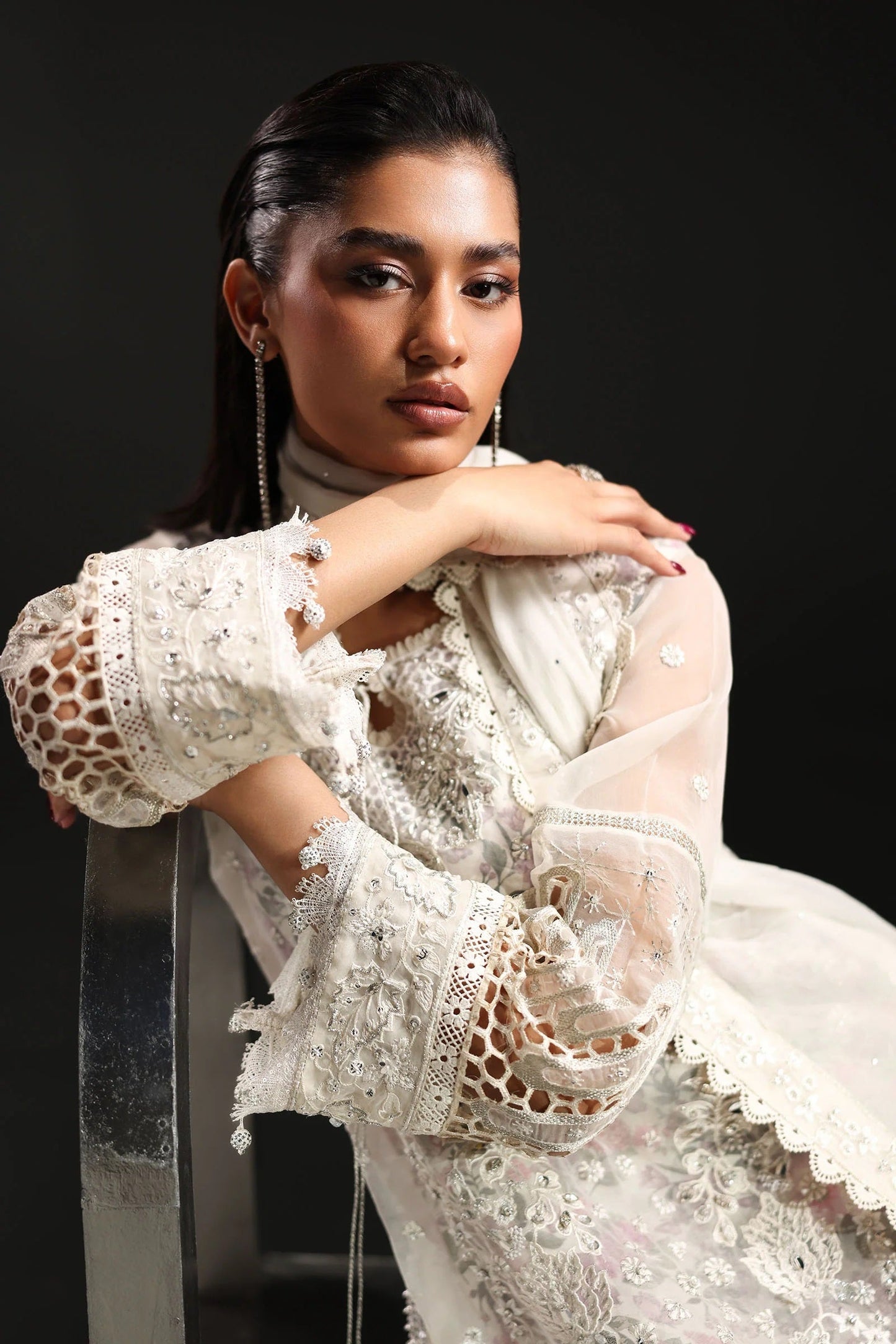 Maria B Luxury Embroidered Organza 3Pc Unstitched Suit Off White