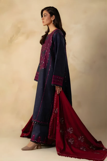 Zara Shah Jahan - 3PC Unstitched Dhanak Sequence Embroidered Shirt with Sequence Embroidered Dupatta and Trouser