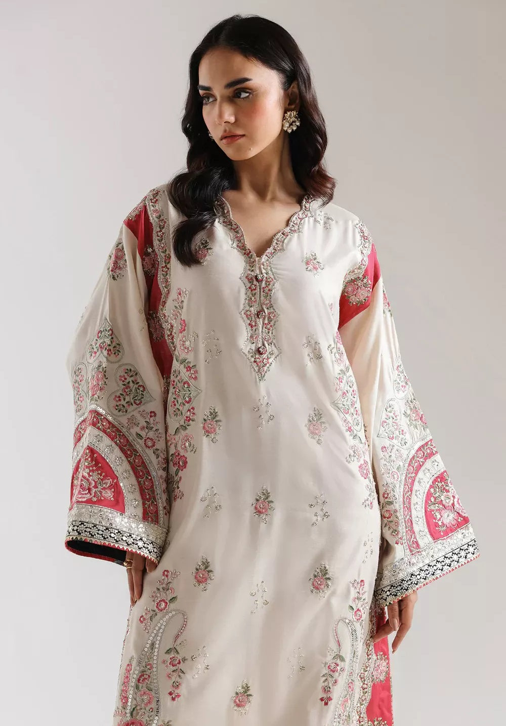 Ethnc Luxury Silk Embroidered Unstitched Kaftan Suit