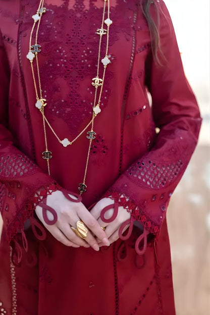 Qalamkar 3PC Unstitched Lawn Embroidered Chicken Kari Shirt with Embroidered Organza Dupatta
