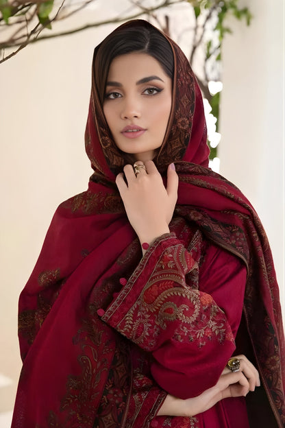 Maria B - 3PC Lawn Embroidered Shirt with Printed Chiffon Dupatta (Unstitched)
