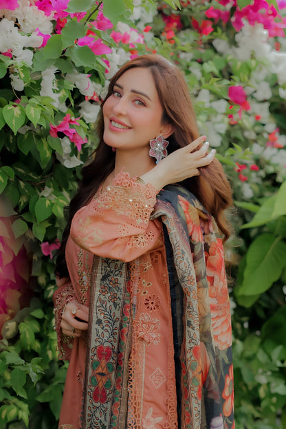 Sapphire - 3PC Unstitched Lawn Embroidered Shirt with Monar Digital Printed Dupatta and Trouser