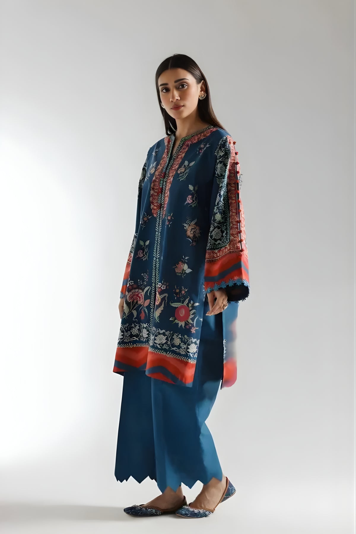 Ethnc - 3PC Banadora Lawn Printed Shirt with Printed Voil Dupatta (Unstitched)