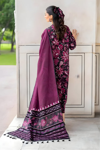 Baroque - 3PC Unstitched Printed Khaddar Shirt with Printed Khaddar Dupatta and Trouser