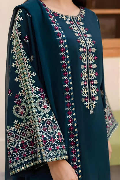 Batik - 3PC Unstitched Dhanak Embroidered Shirt with Dhanak Embroidered Dupatta and Trousers