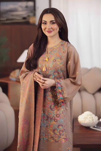 Nishat - 3PC Unstitched Dhanak Embroidered Shirt with Digital Printed Dupatta