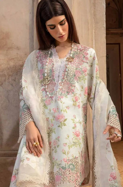 Crimson - 3PC Unstitched Lawn Printed + Embroidered Shirt with Printed Silk Dupatta and Embroidered Trouser