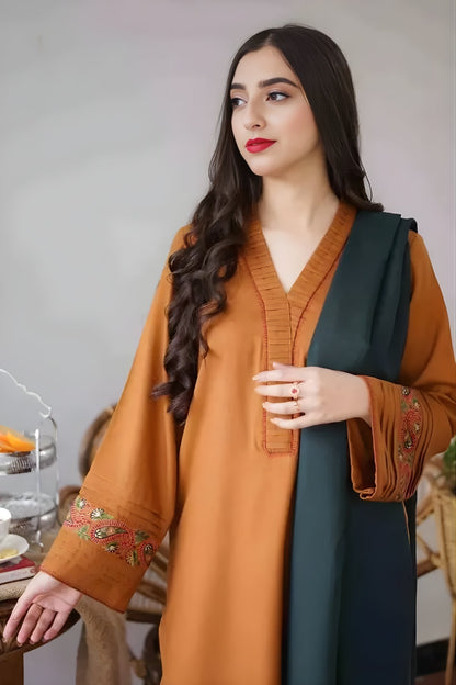 Aisling - 3PC Unstitched Dhanak Embroidered Shirt with Embroidered Dupatta and Trouser