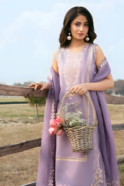 Izel - 3PC Unstitched Lawn Embroidered Shirt with Cotton Net Embroidered Dupatta and Trouser