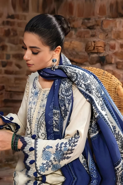 Maria B - 3PC Unstitched Dhanak Embroidered Shirt with Printed Dupatta and Trouser