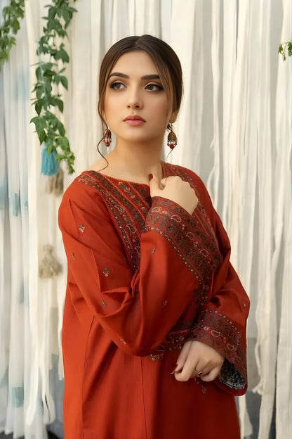 URGE - 3PC Lawn Embroidered Shirt with Printed Slub Net Dupatta