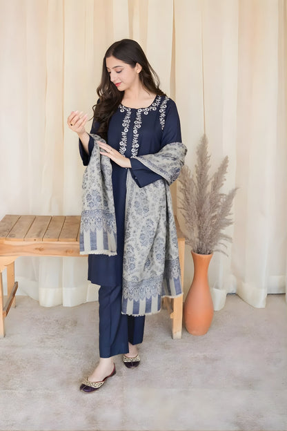 Aisling - 3PC Unstitched Dhanak Embroidered Shirt with Printed Dupatta and Trouser