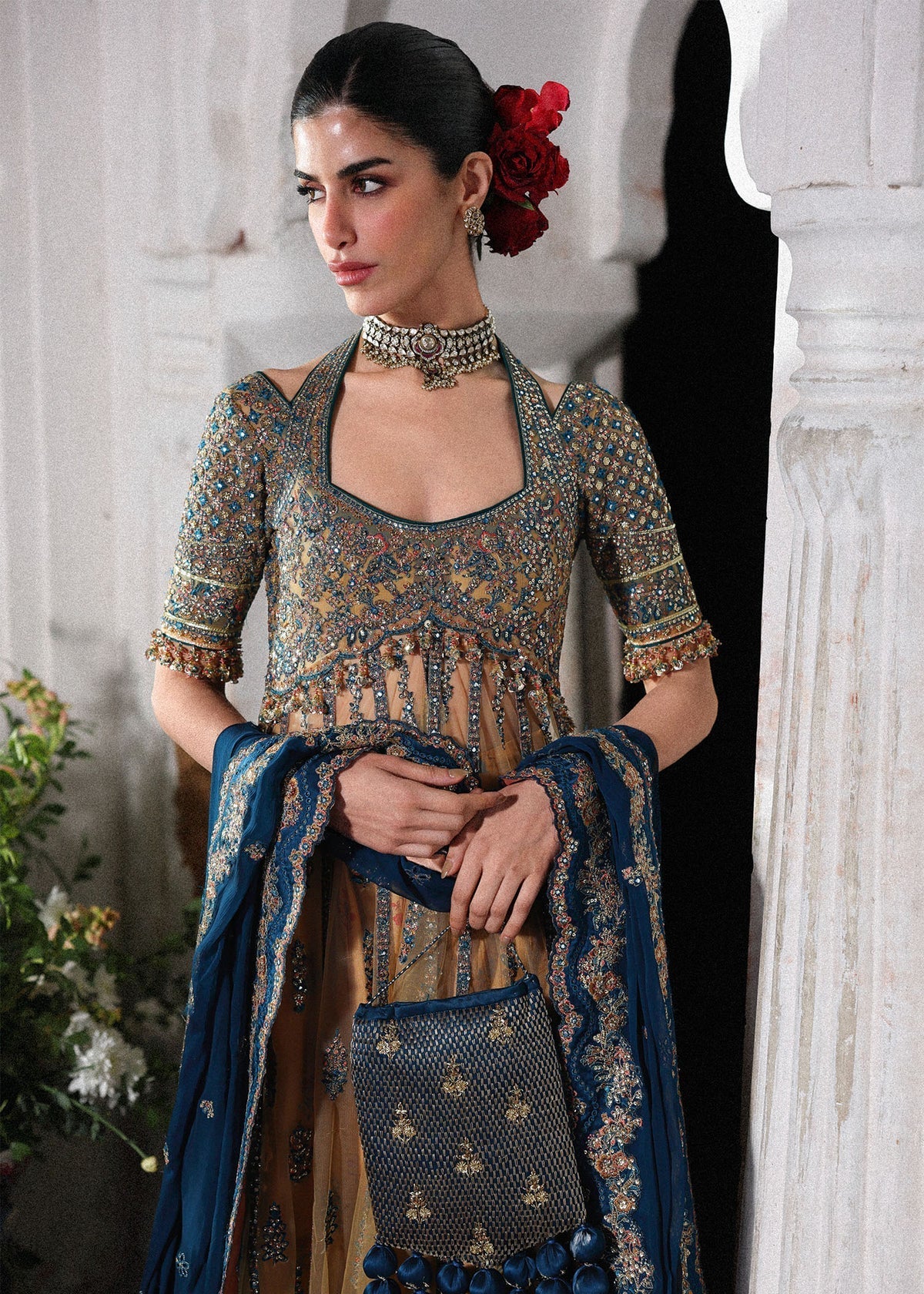 Hussain Rehar Luxury Net Embroidered 3 Pc Unstitched Suit - Man Jogi