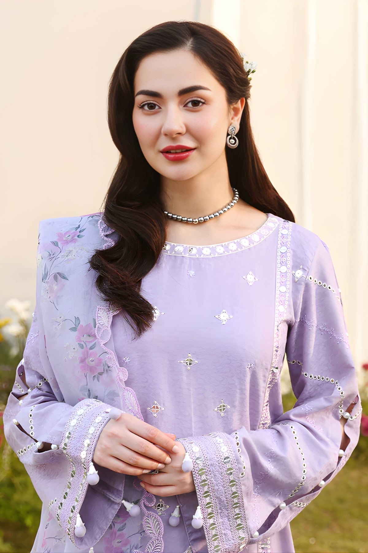 Allys - 3PC Unstitched Lawn Embroidered Shirt with Digital Printed Monark Dupatta and Trouser