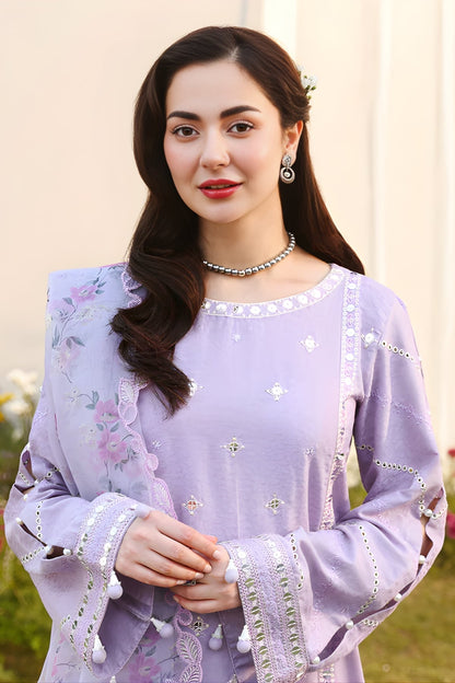 Allys - 3PC Unstitched Lawn Embroidered Shirt with Digital Printed Monark Dupatta and Trouser