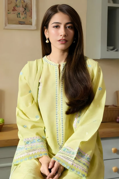 Zara Shah Jahan - 3PC Lawn Embroidered Shirt with Embroidered Khaddi Net Dupatta (Unstitched)