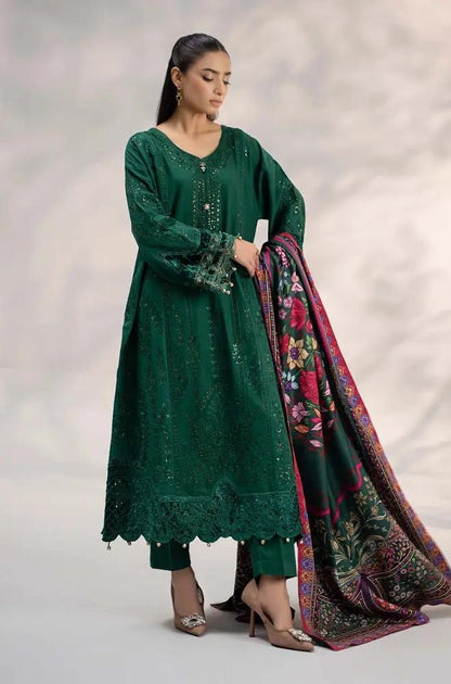 Maria B - 3PC Unstitched Lawn Sequence Embroidered Shirt with Chiffon Dupatta