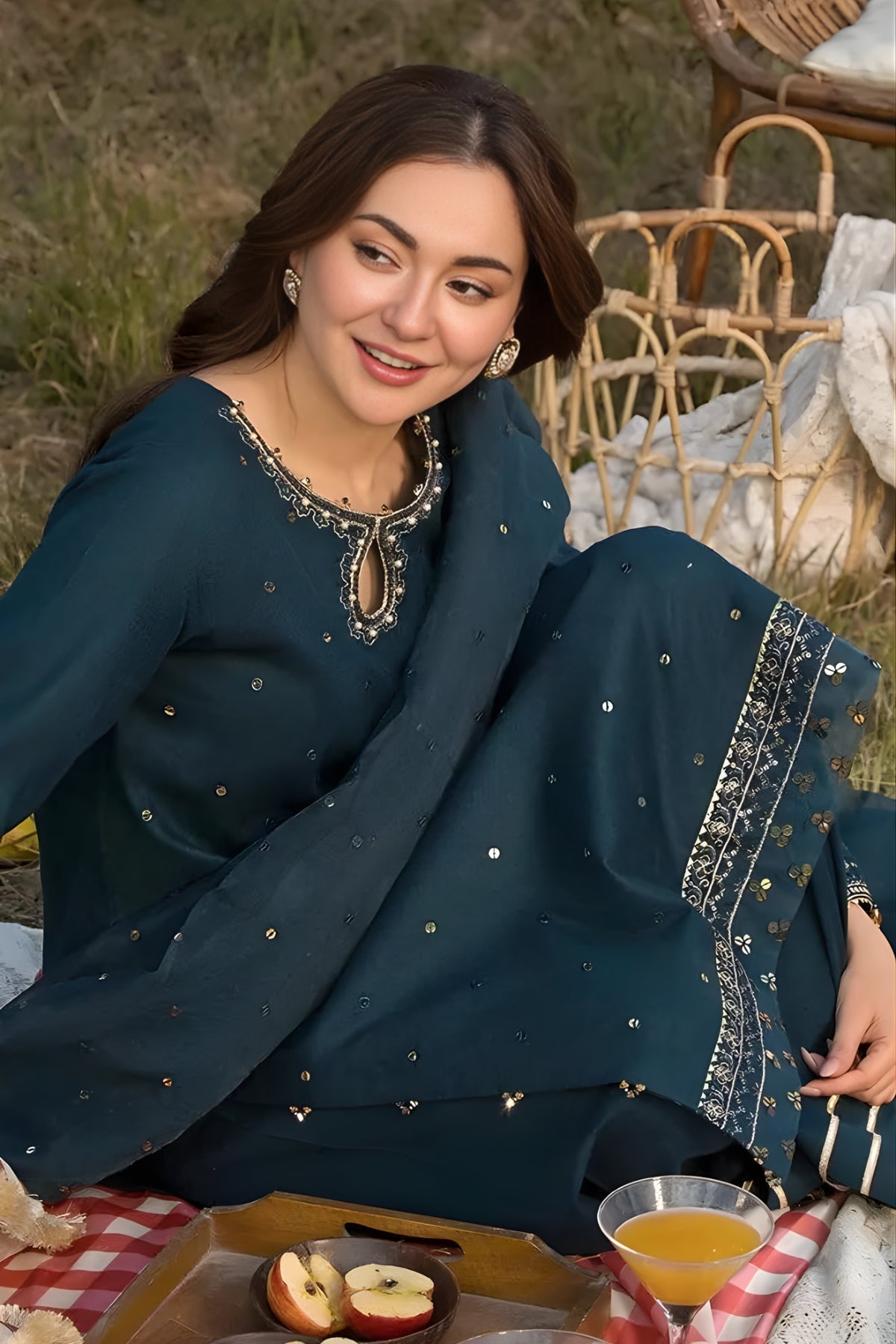 Allys - 3PC Lawn Sequence Embroidered Shirt with Sequence Embroidered Organza Dupatta (Unstitched)