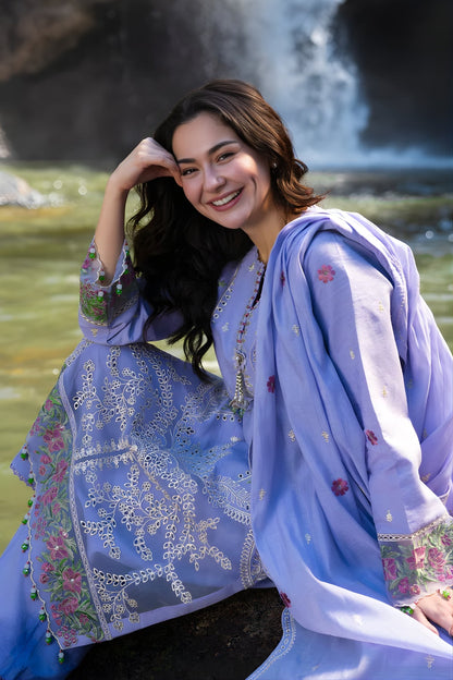 Al Karam - 3PC Unstitched Lawn Embroidered Shirt with Digital Printed Monar Dupatta and Trouser
