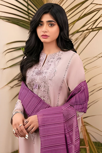 Asim Jofa - 3PC Lawn Embroidered Shirt with Printed Cotton Net Dupatta