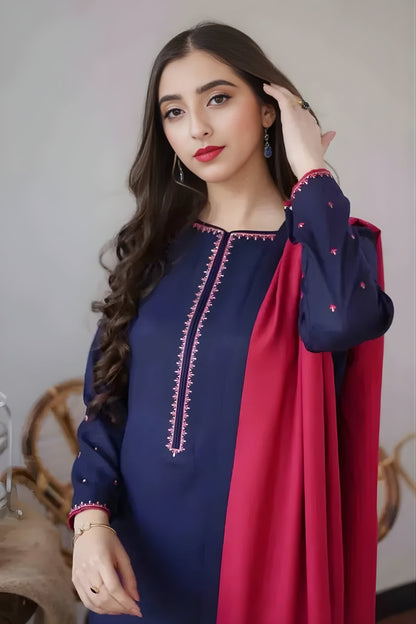 Aisling - 3PC Unstitched Dhanak Embroidered Shirt with Dhanak Embroidered Dupatta and Trouser
