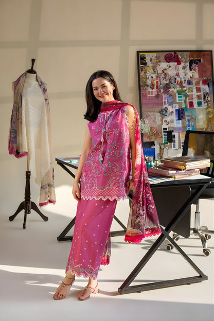 Sobia Nazir - 3PC Unstitched Lawn Embroidered Shirt with Digital Printed Dupatta and Embroidered Trouser