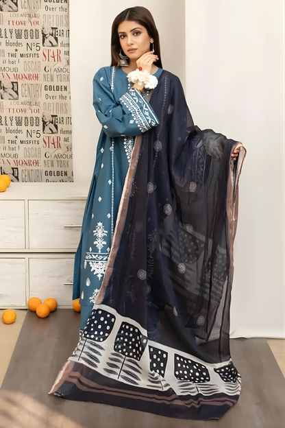 Urge - 3PC Unstitched Embroidered Shirt with Digital Printed Dupatta and Embroidered Trousers