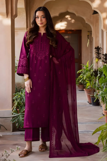 Batik - 3PC Dhanak Embroidered Shirt with Dhanak Embroidered Dupatta and Trouser