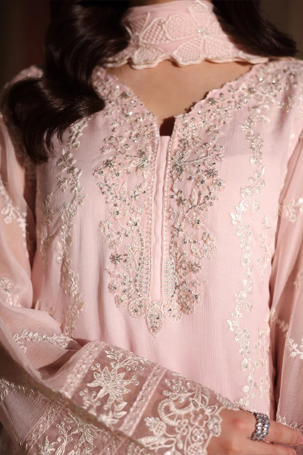 Azure Luxury Embroidered Chiffon Unstitched 3Pc Suit Twirling Tulip
