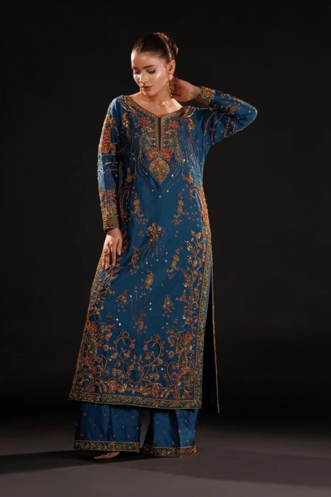 Pehnawa Luxury Raw Silk Embroidered 3Pc Unstitched Suit Azure Dynasty