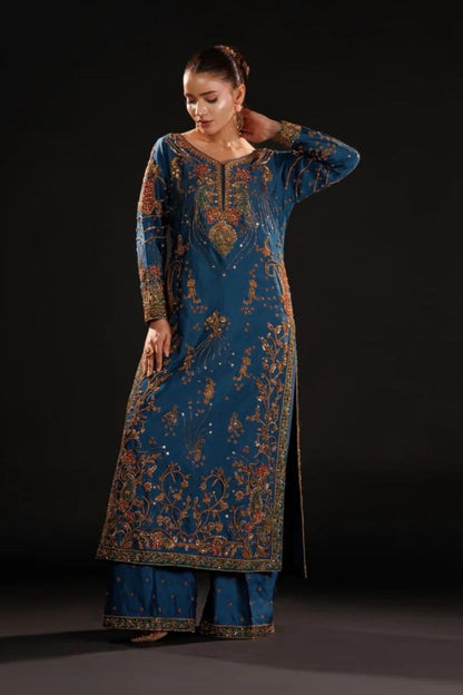 Pehnawa Luxury Raw Silk Embroidered 3Pc Unstitched Suit Azure Dynasty
