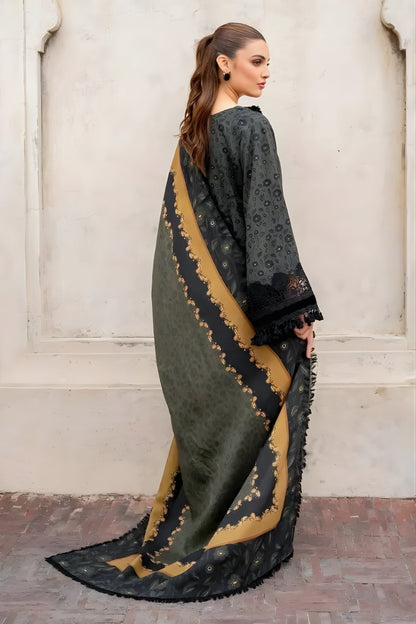Baroque - 3PC Unstitched Printed Karandi Shirt with Printed Karandi Dupatta and Same Printed Trouser