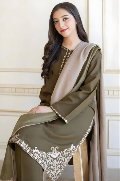 Aisling - 3PC Unstitched Dhanak Embroidered Shirt with Dhanak Dupatta and Trouser
