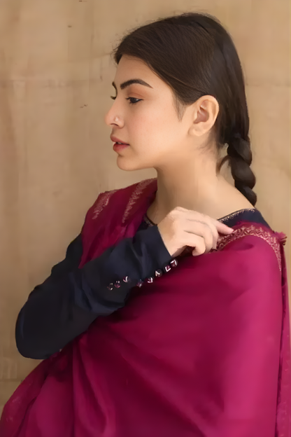 Zarpash - 3PC Unstitched Dhanak Neckline Embroidered Shirt with Digital Printed Dupatta and Trouser