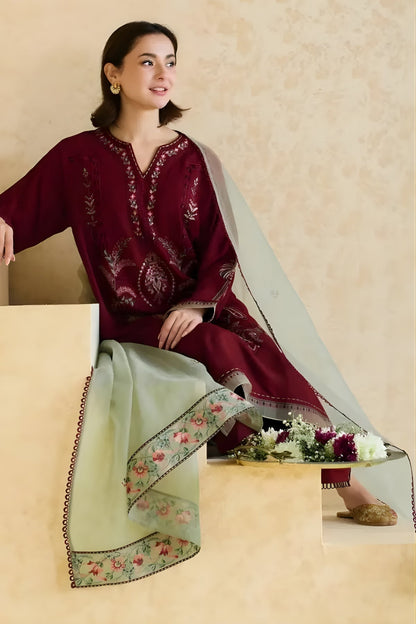 Mishkaa - 3PC Lawn Embroidered Shirt with Embroidered Chiffon Dupatta (Unstitched)