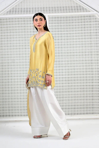 Huma Mistry Luxury Silk Embroidered 3 Pc Unstitched Suit - Butter Radiance