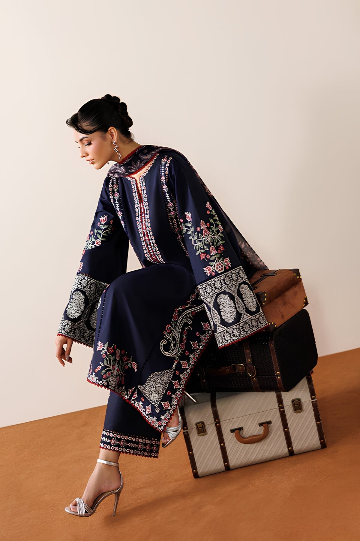 Azzal - 3PC Unstitched Lawn Embroidered Shirt with Monar Digital Printed Dupatta and Trouser